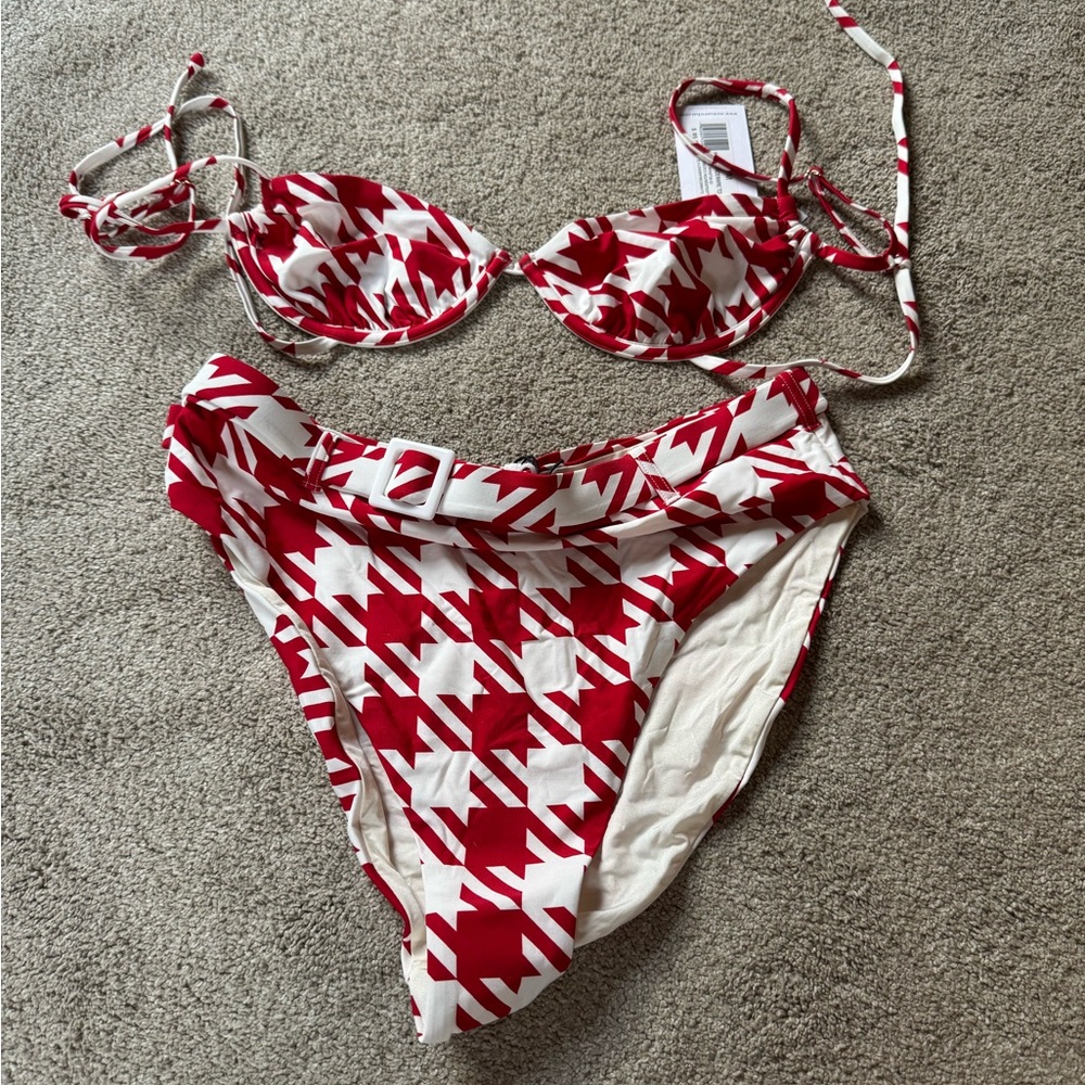 WeWoreWhat Red and White Houndstooth Bikini - Picture 2 of 6